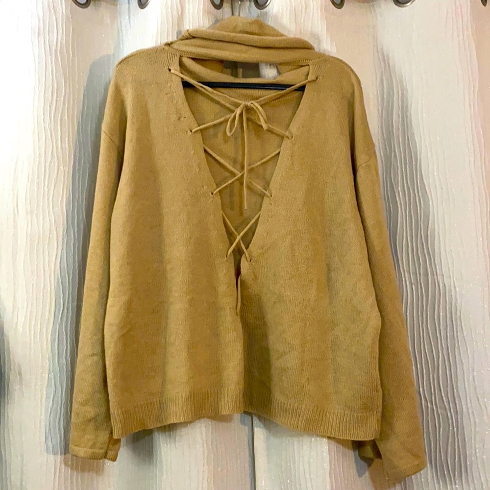 SHEIN tan tied turtleneck sweater